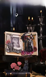 Scrapbooking layout using dark fantasy gothic stickers with black cat and rose designs