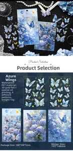Macro-detail van waterdichte vlinderstickers van PET met goudstempel en speciale olieafwerking