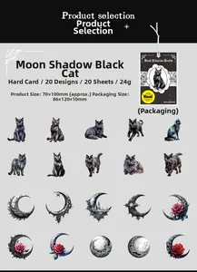 Detail view of Moon Shadow Black Cat decorative stickers with gothic moon and rose designs