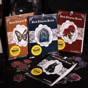 Dark Illusion Realm gothic stationery stickers featuring retro lace edges and ribbons