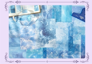 Detail von blauem Wasserwellen-Dekorpapier für Scrapbooking und DIY-Journalgestaltung