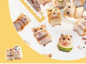 Detalle de lindas pegatinas PET de hámster con varias poses para álbumes de recortes y DIY