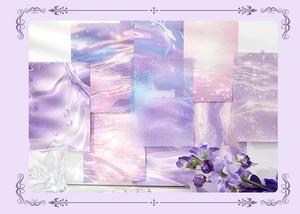 Violettes ästhetisches Papier-Set mit Wasserwellen und Aurora-Lichteffekten für DIY-Deko