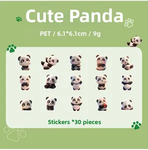Pegatinas de PET impermeables con adorables diseños de pandas para álbumes de recortes y más