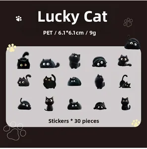 Detalle de 30 pegatinas de PET de gatos negros con expresiones lindas para manualidades