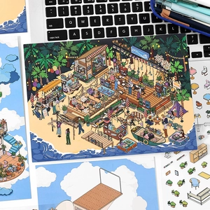 Creative isometric seaside music festival stickers for DIY scrapbooking decoration
