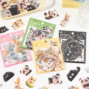 Set de pegatinas de animales lindos en PET con pandas, conejos y gatos para manualidades DIY