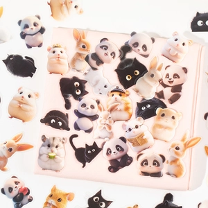 Lindas pegatinas de PET de animales con pandas y conejos para álbumes de recortes