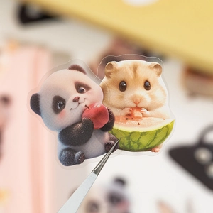 Lindas pegatinas PET de animales con pandas y hámsteres para agendas DIY y papelería