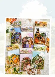 Détails d'autocollants PET aquarelle vintage avec thèmes Blues Town et pique-nique romantique
