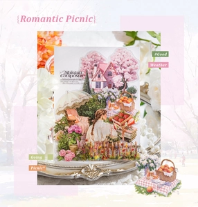 Détail des stickers Romantic Picnic sur un plateau argenté avec perles décoratives