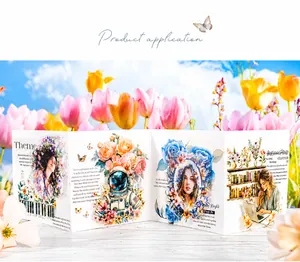 Detailed view of floral PET tape applied on card against a soft tulip field background