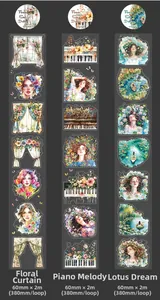 Floral PET decorative tape detail with vintage flower and lady patterns for scrapbooking