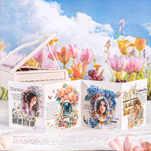 Flower Sea Drifting PET Die-cut Tape Floral Girl Astronaut Pattern Waterproof Washi Tape For Scrapbooking Journaling DIY
