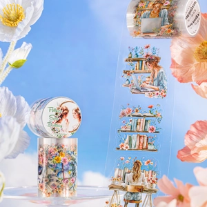 Floral PET decorative tape roll with flower sea drifting and botanical illustrations