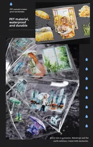 Waterdichte PET-stickers met aquarel regendagmeisje ontwerpen op transparante paraplu