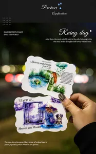 Dettaglio del nastro PET con ragazze e nuvole ad acquerello per decorazione di scrapbooking