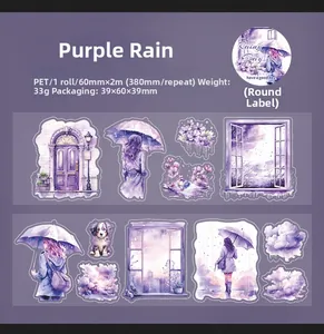 Detail van de Purple Rain PET-tape met aquarelpatronen van meisjes en bloemen