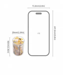 Dimensioni del nastro washi Rainy Day 60x39mm a confronto con telaio iPhone 15