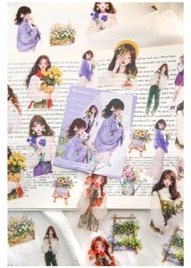 Dettagli degli adesivi Life Journal Series con illustrazioni di ragazze anime su carta