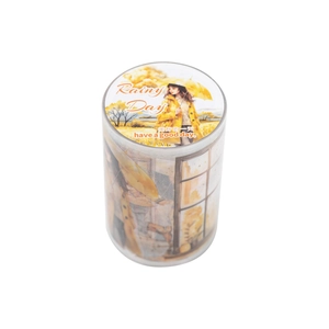 Washi tape serie Rainy Day con illustrazioni di ragazza in impermeabile giallo per DIY