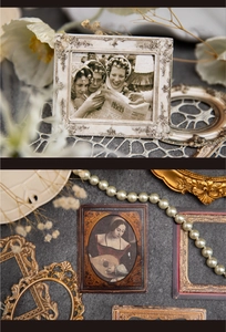 Close-up of vintage Baroque relief photo frames for DIY scrapbooking and artistic decor