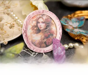 Detail of vintage hollow relief collage cards with floral and classical portrait designs
