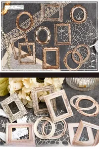 Detailed view of vintage hollow relief frame stickers for DIY scrapbooking decoration