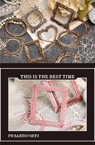 Detailed view of vintage baroque relief frames in bronze and pink for scrapbooking DIY