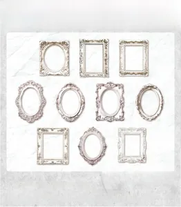 Detailed set of 10 vintage embossed white cardboard frames for DIY scrapbooking