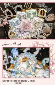 Detail of vintage European hollow card stickers with rose and stained glass patterns