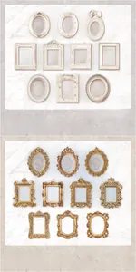 Close-up of vintage hollow relief frame stickers with detailed embossed paper textures