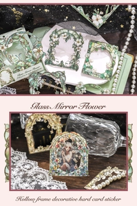 Detailed view of hollow glass mirror flower frame stickers for retro scrapbooking