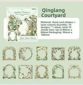 Detailed laser-cut hollow card stickers with green European vintage window patterns