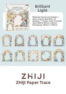 Set of 10 laser-cut hollow cardstock stickers with elegant floral window frame designs