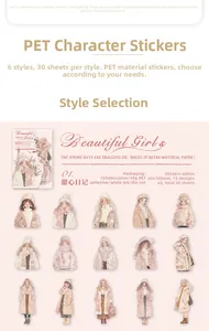 Detail of Sweetheart Diary PET girl stickers featuring white ink die-cut illustrations