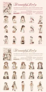 Macro detail of PET material stickers featuring vintage girls and baking themes