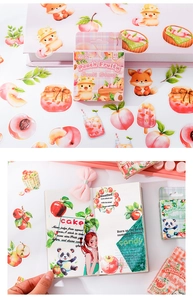 Detail of Fruit Diary stickers showing peach and animal patterns for journaling