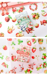 Detail of water color cartoon flower and rabbit stickers for scrapbooking decoration