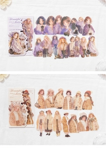 Detail of 80pcs vintage girl illustration stickers for journals and scrapbooking