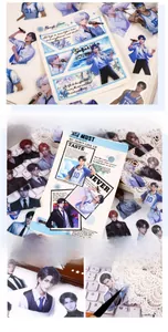 Detail showing various male anime character stickers with vibrant colors for DIY scrapbooking