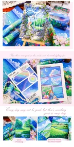 Detalle de papel de scrapbook retro de paisaje natural con flores y patrones de chicas