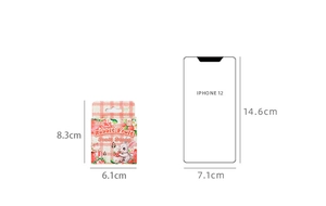 Size comparison of the Rabbit Fruit Diary sticker box against an iPhone 12 outline