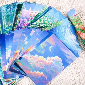 Papel de scrapbooking retro con paisajes naturales y flores artísticas para manualidades DIY