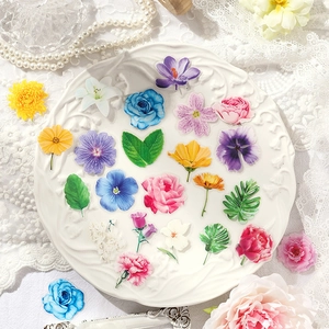Floral themed PET decorative stickers for scrapbooking featuring vibrant vintage blooms
