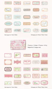 Detail view of 25-piece vintage journal sticker set with coral aesthetic labels