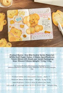 Detail of cute animal cookie theme stickers for journaling on white kraft paper