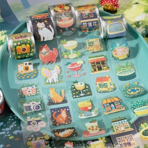 Rollos de cinta PET decorativa con motivos de jardín y gatos para scrapbooking y manualidades