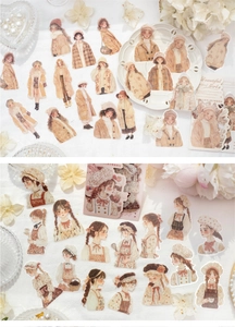Detail of 40pcs vintage girl illustrations PET stickers on lace background decoration