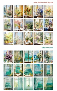 Artistic window scenery decorative paper set with 30 impressionist oil painting designs